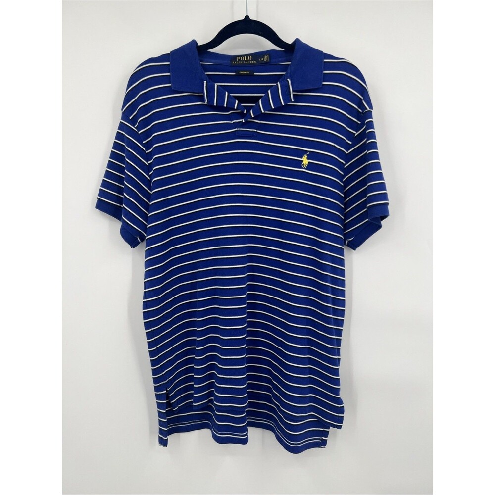 Polo Ralph Lauren Custom Fit Shirt Mens Sz L Blue Striped Short Sleeve Pony